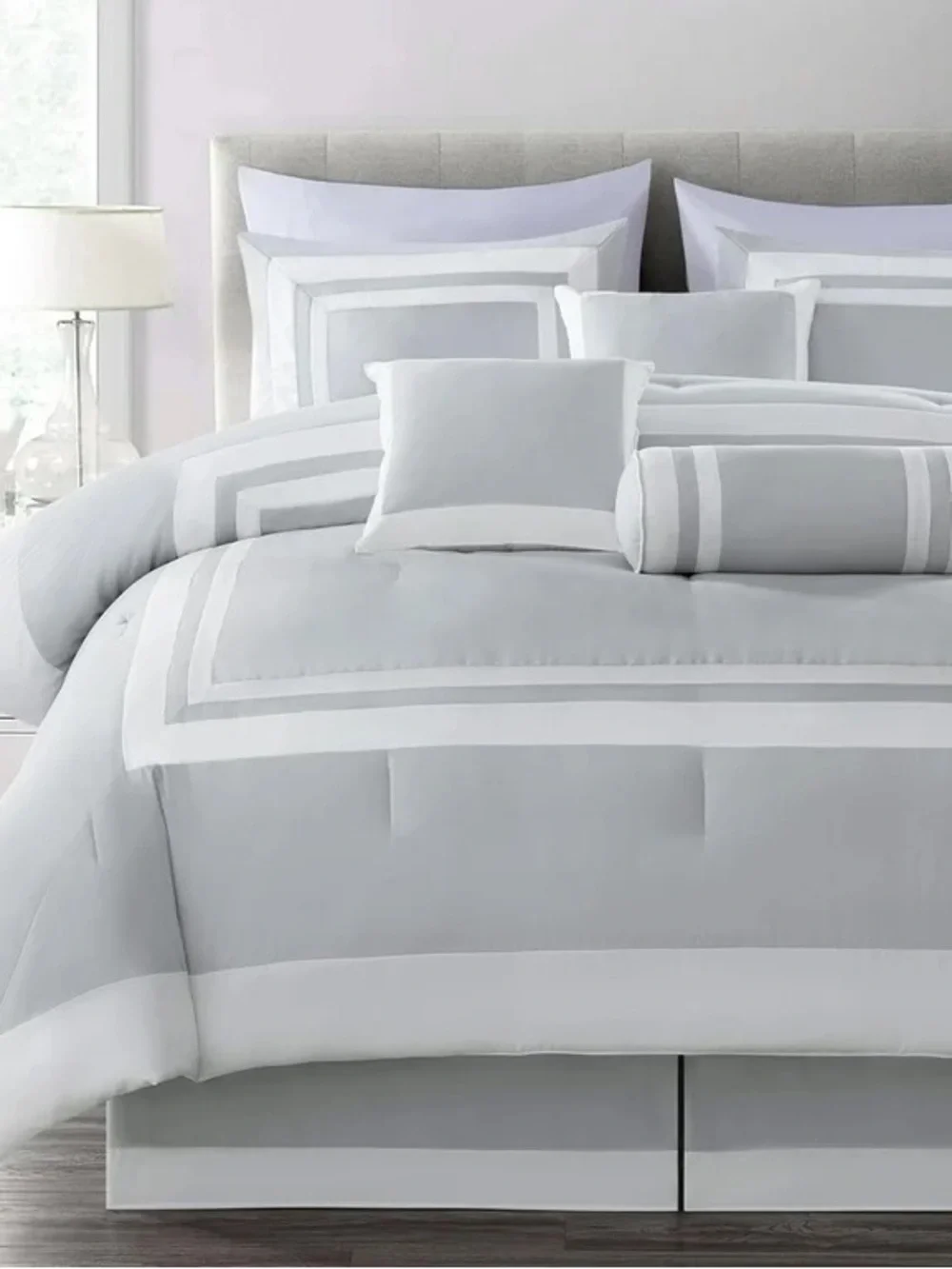 Luxury Gray and White Full 3 piece Comforter Set